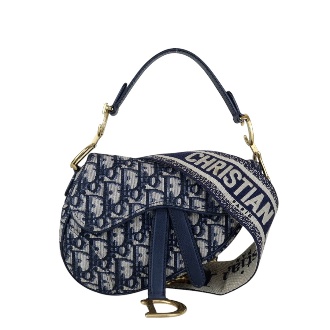 Blue Dior Oblique Jacquard Saddle Bag