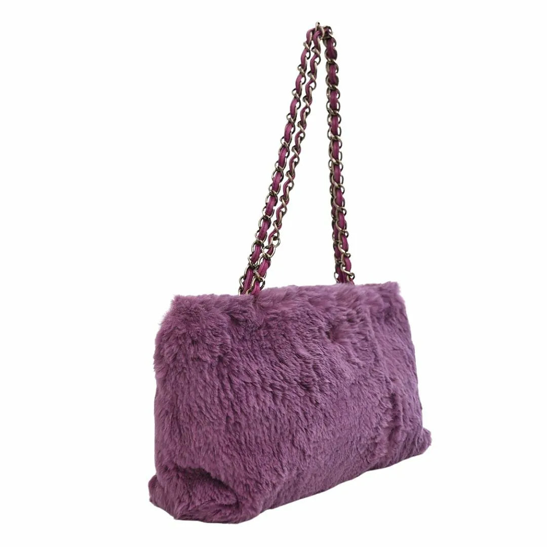 Chanel Purple CC Fur Chain Shoulder