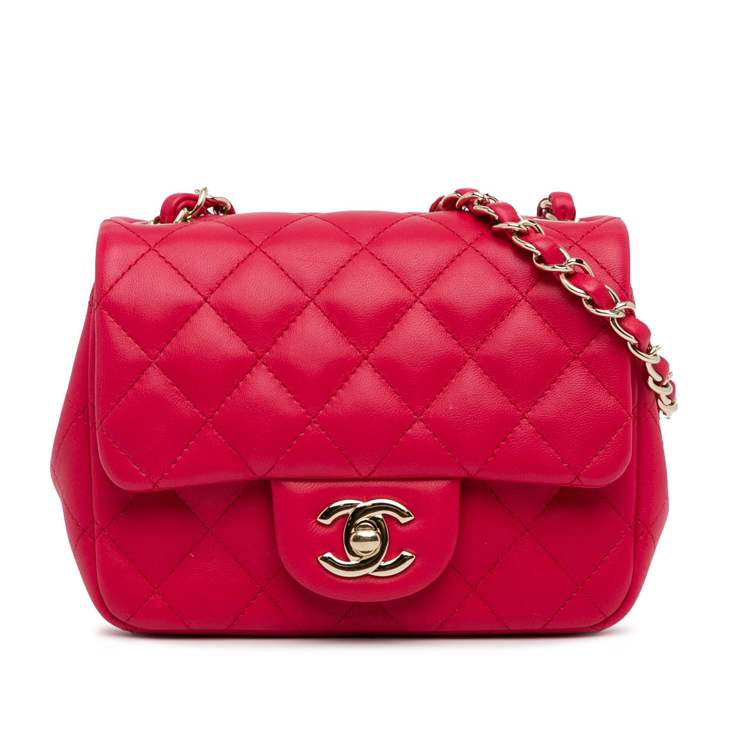 Mini Square Classic Lambskin Single Flap Red - Re-Luxury