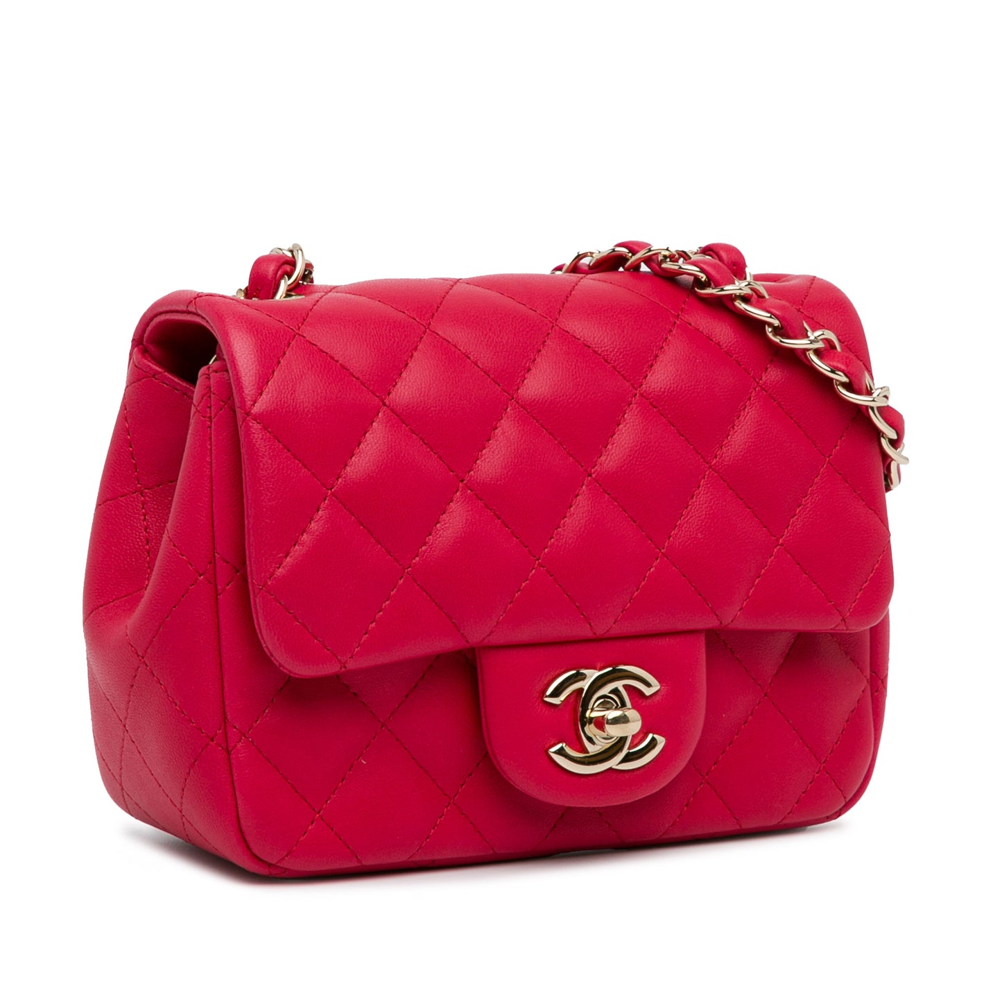Mini Square Classic Lambskin Single Flap Red - Re-Luxury