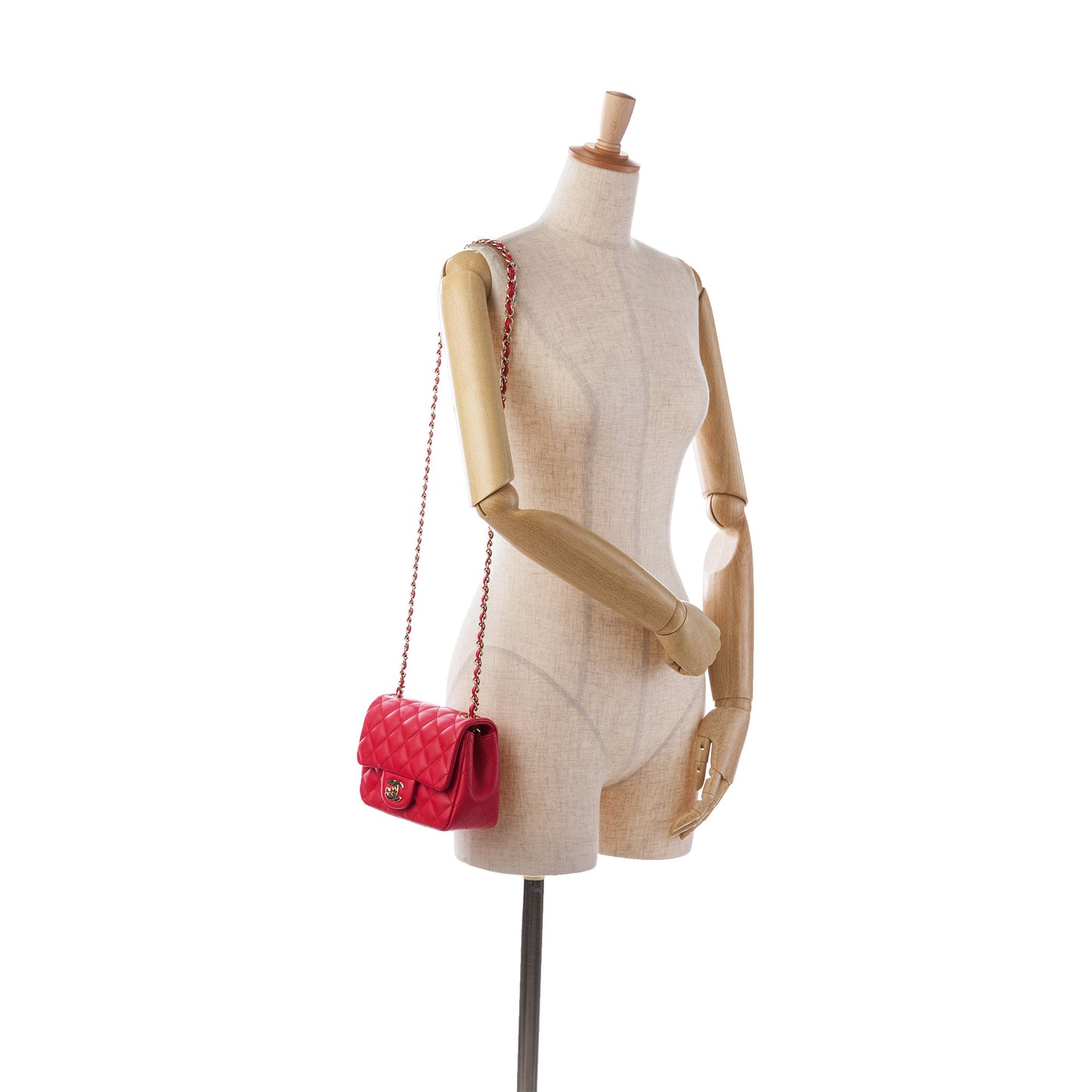 Mini Square Classic Lambskin Single Flap Red - Re-Luxury