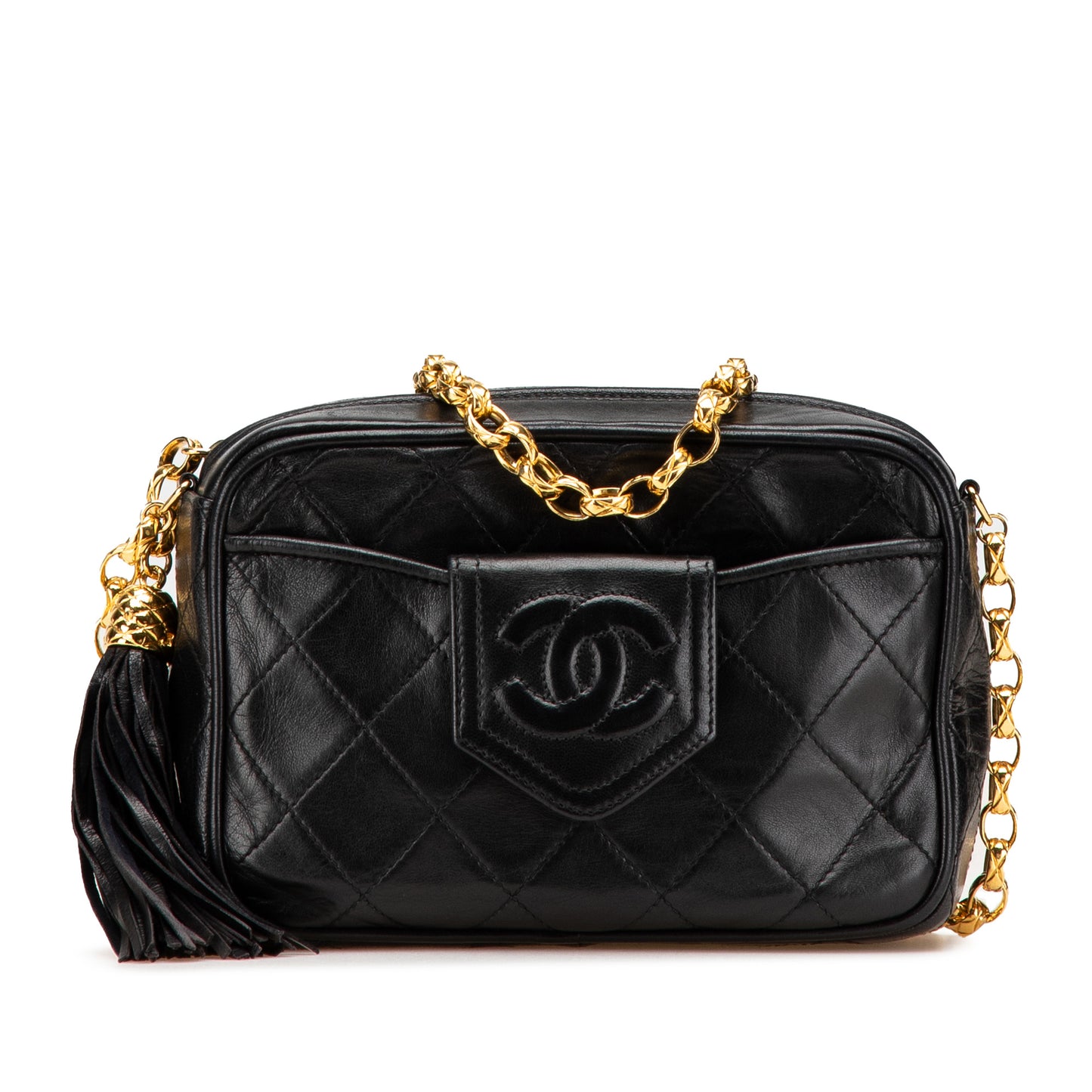 CC Quilted Lambskin Tassel Camera Bag Black - Re-Luxury
