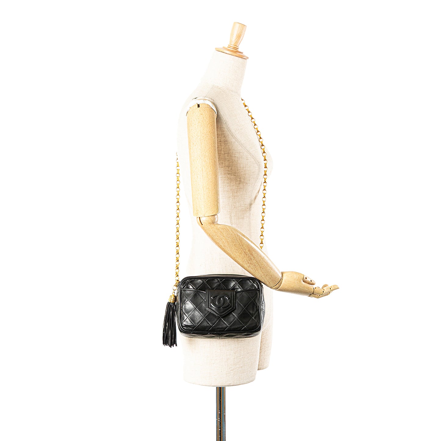 CC Quilted Lambskin Tassel Camera Bag Black - Re-Luxury