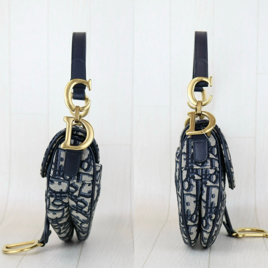 Blue Dior Oblique Jacquard Saddle Bag