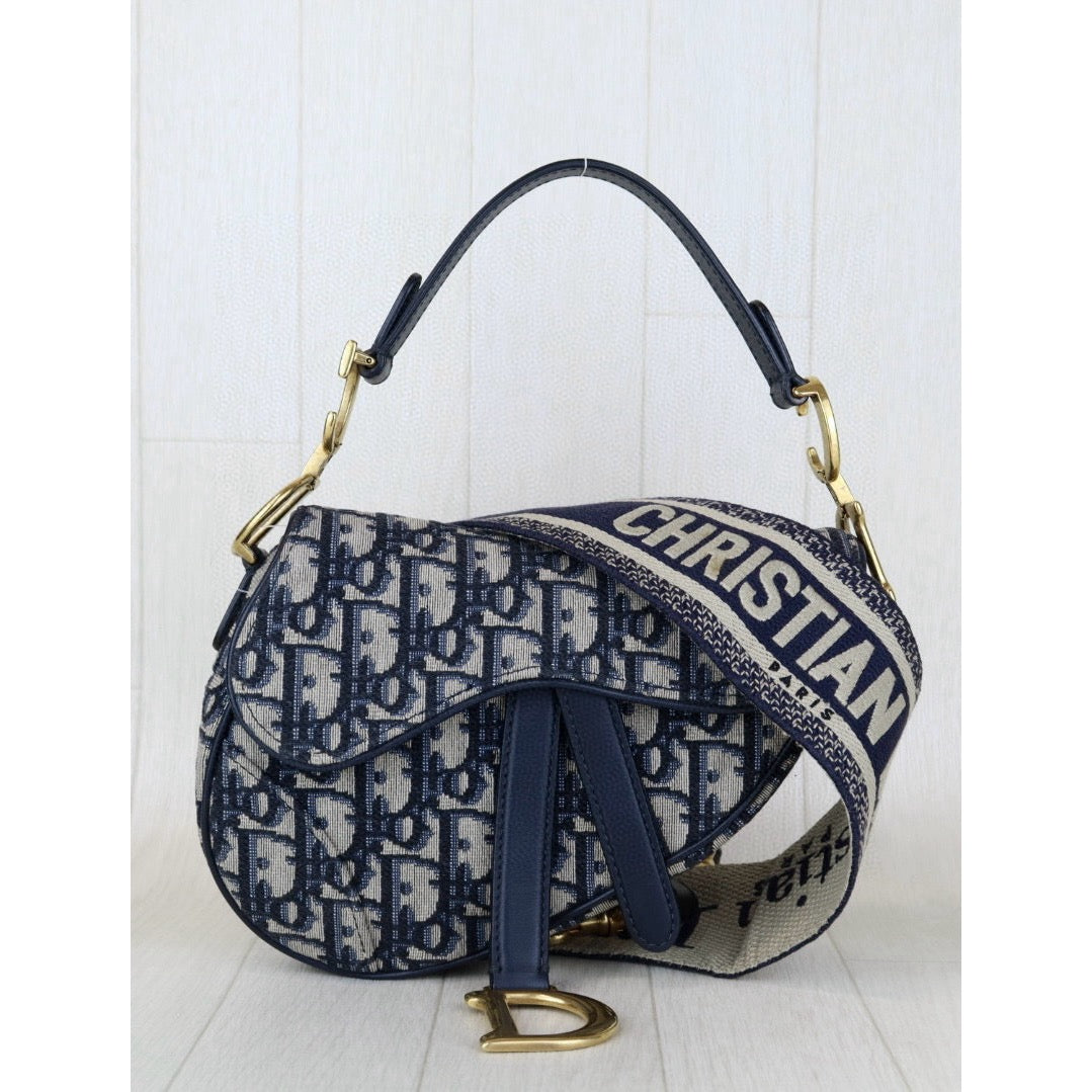 Blue Dior Oblique Jacquard Saddle Bag