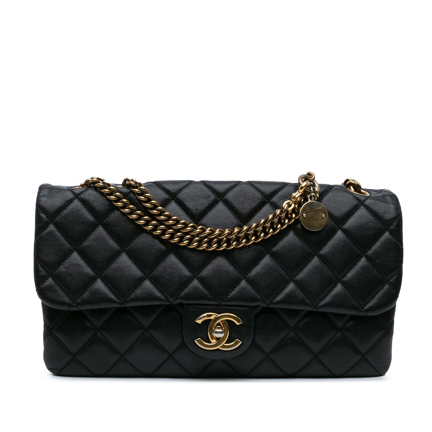 Quilted Calfskin CC Crown Flap Black - Re-Luxury