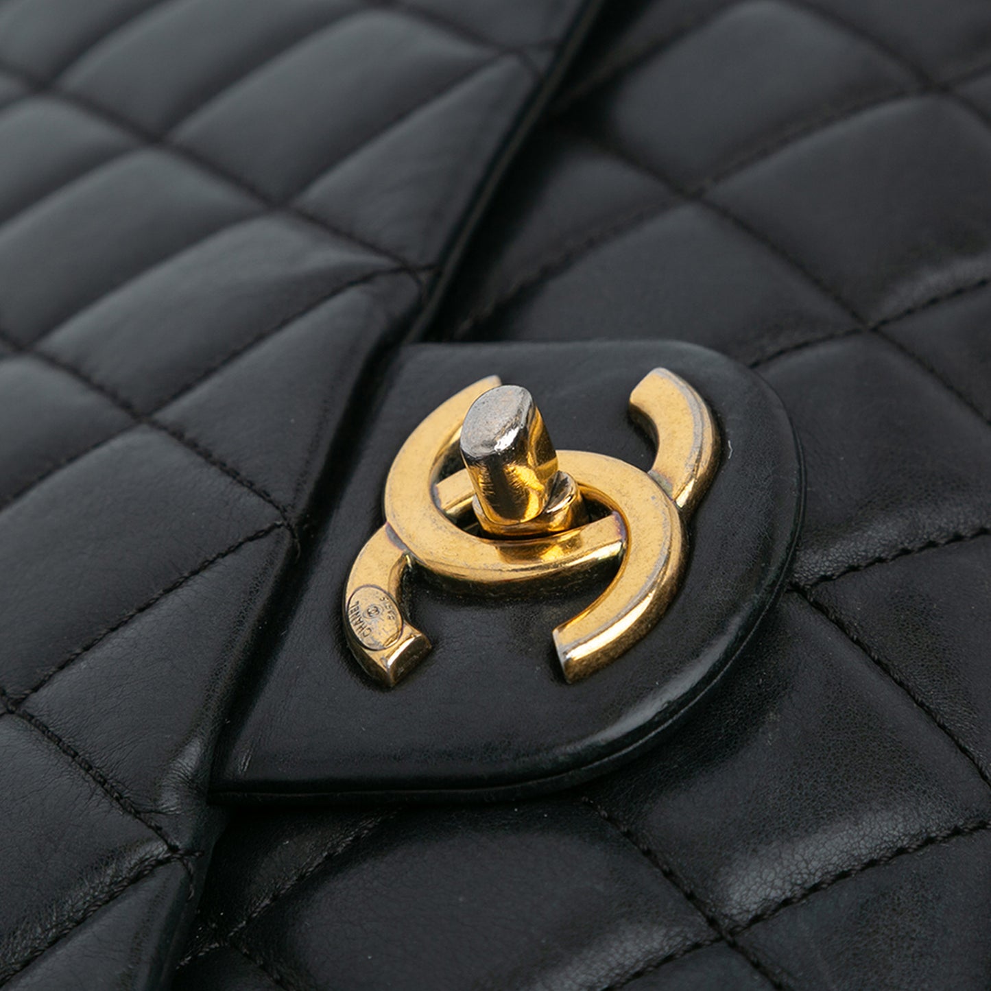 Quilted Calfskin CC Crown Flap Black - Re-Luxury