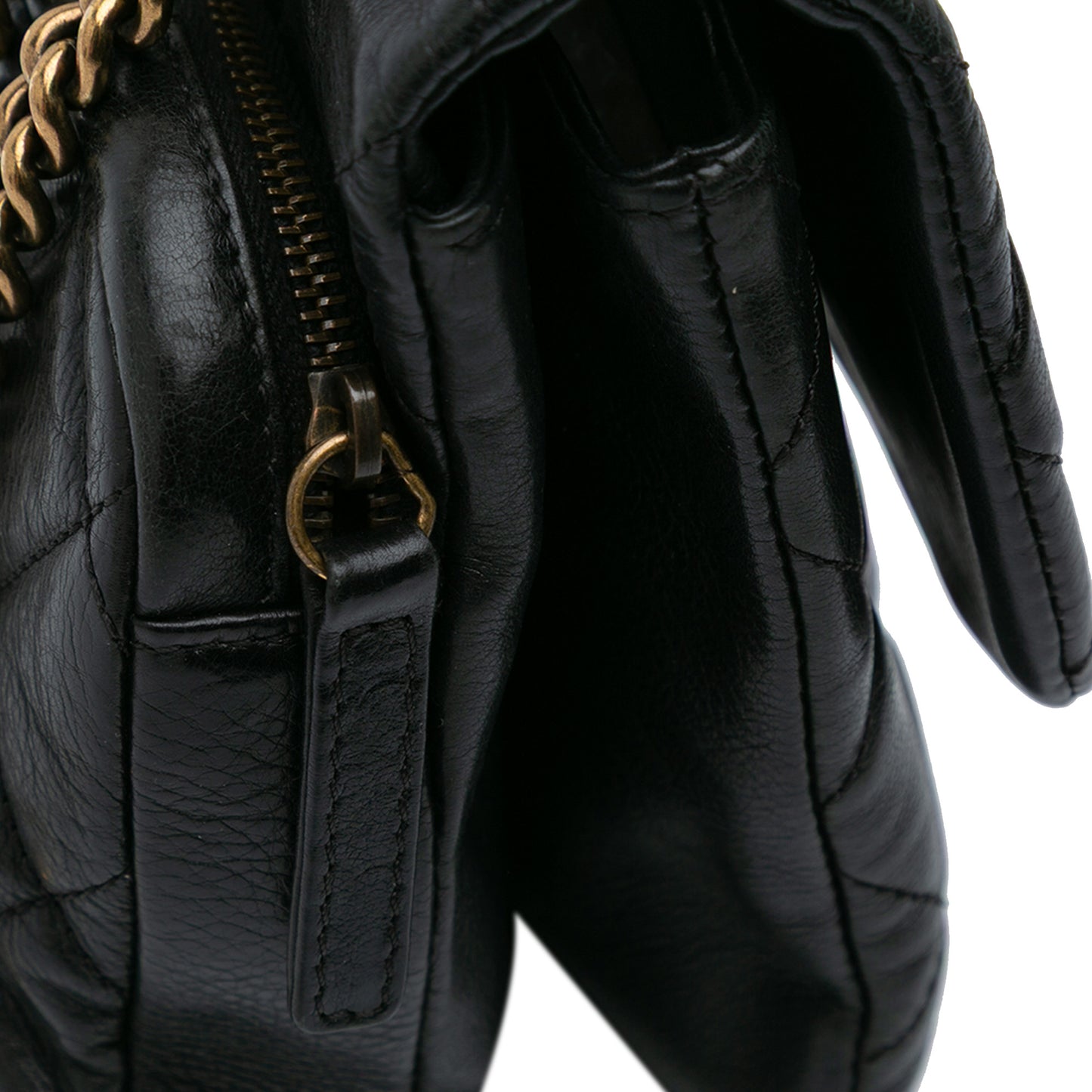 Quilted Calfskin CC Crown Flap Black - Re-Luxury