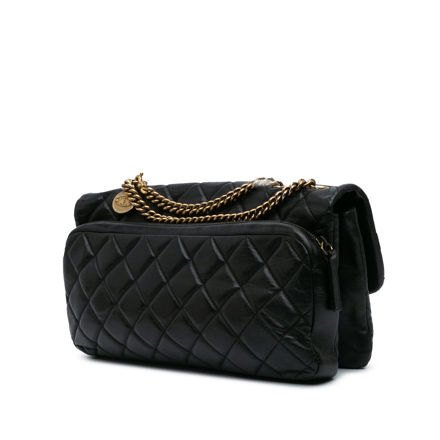 Quilted Calfskin CC Crown Flap Black - Re-Luxury