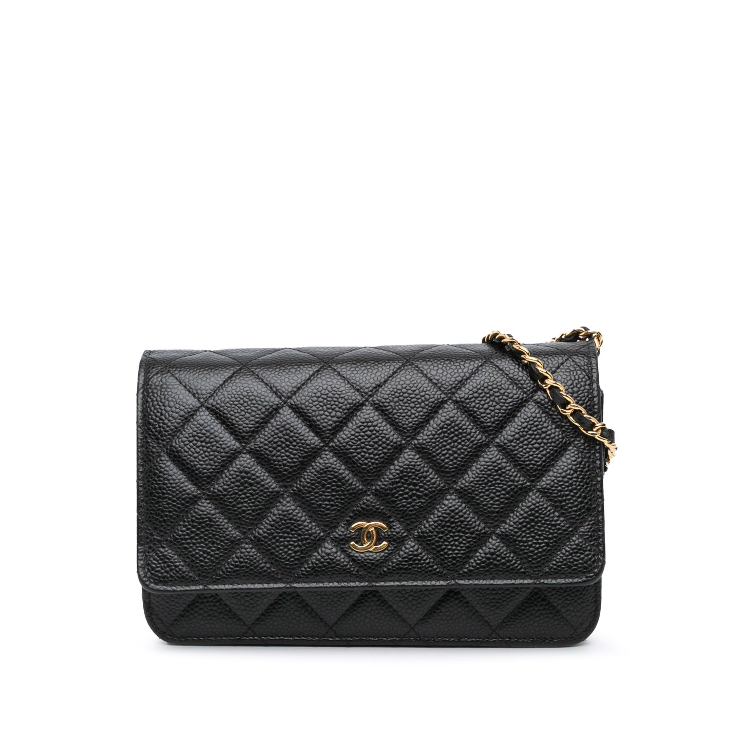 CC Quilted Caviar Wallet on Chain Black - Re-Luxury