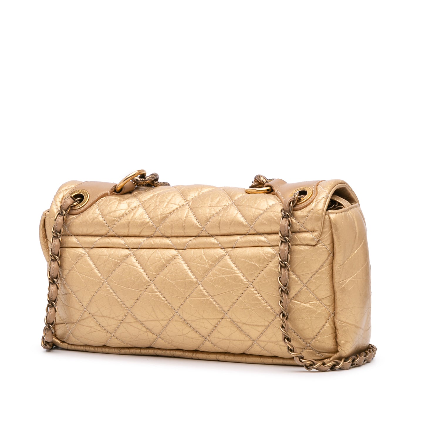 Medium Quilted Aged Calfskin Pondichery Flap Gold - Re-Luxury