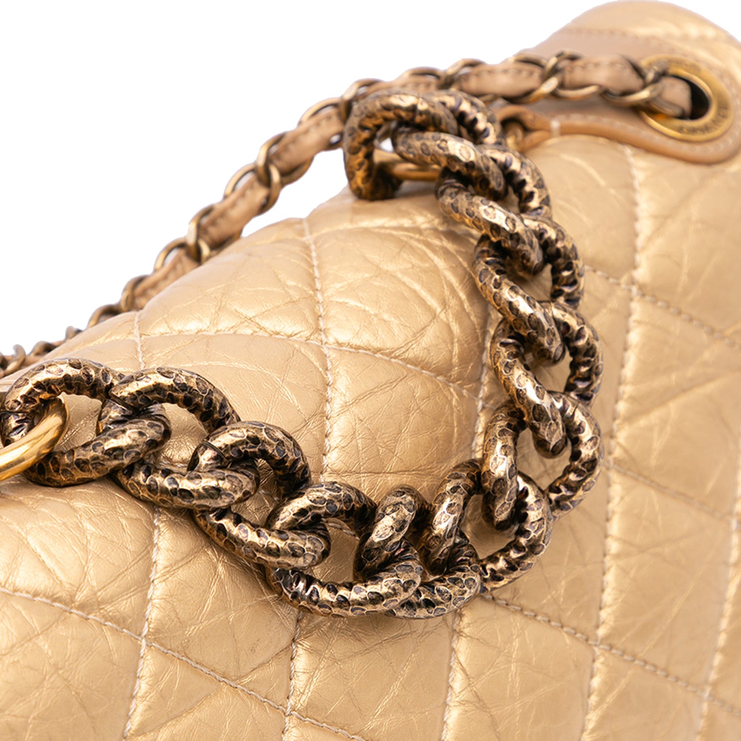 Medium Quilted Aged Calfskin Pondichery Flap Gold - Re-Luxury
