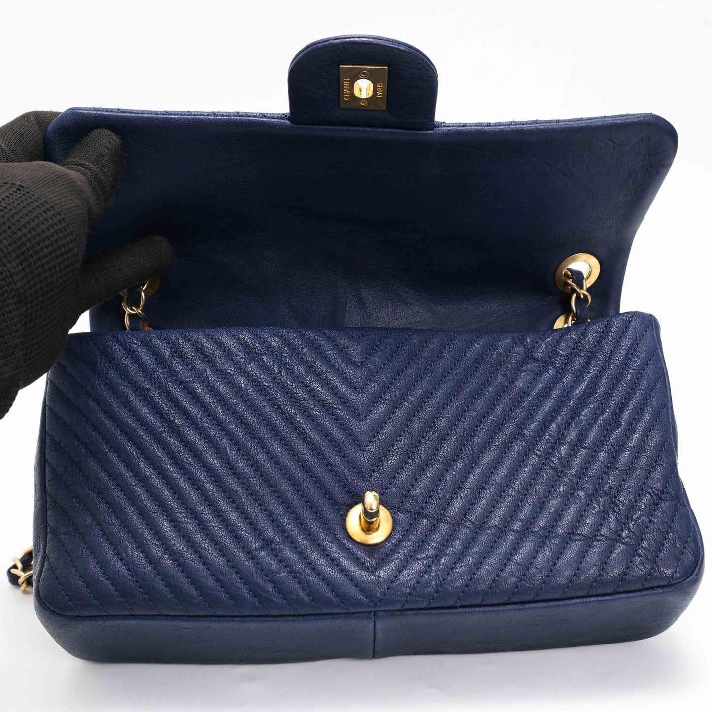 Chanel Navy Chevron Quilted Coco Flap