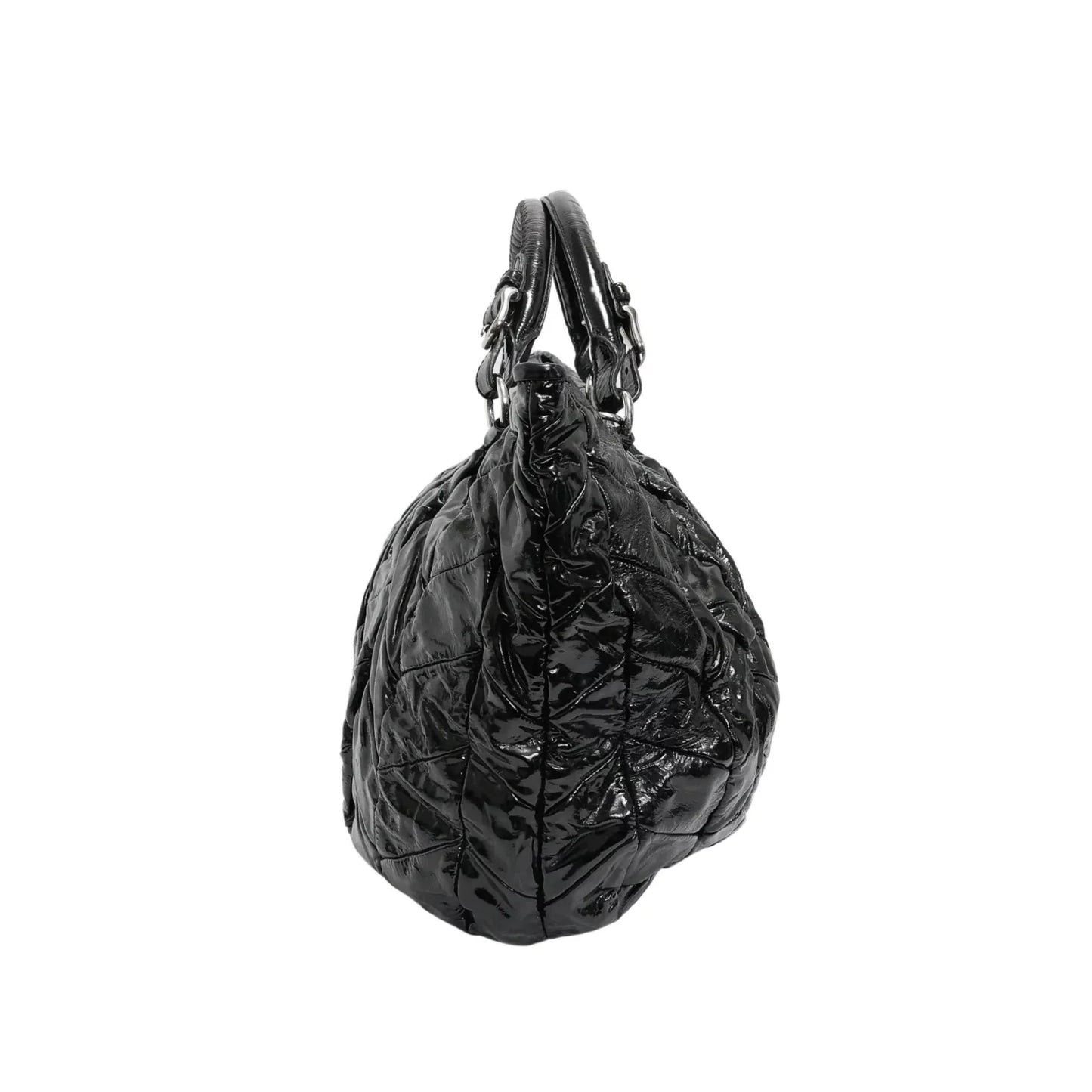 MIU MIU Pleated Patent Leather Tote Bag