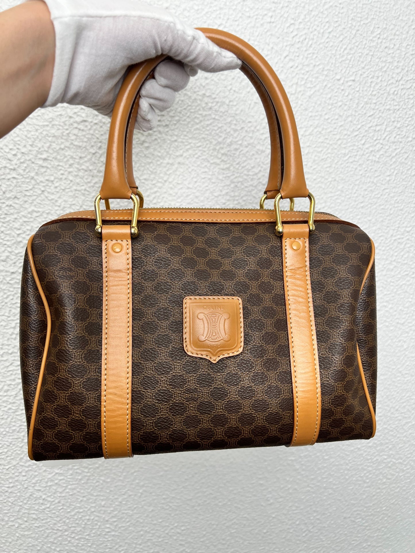 Celine Boston Brown Macadam Handbag