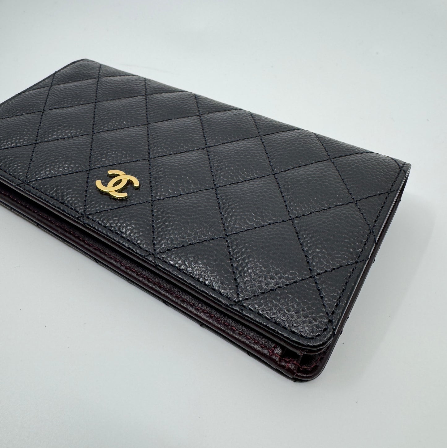 Chanel Black Quilted Caviar Leather L Yen Continental Wallet
