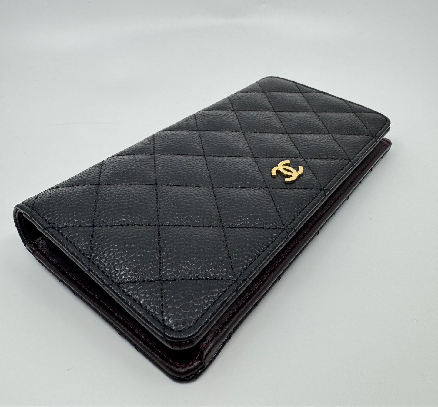 Chanel Black Quilted Caviar Leather L Yen Continental Wallet