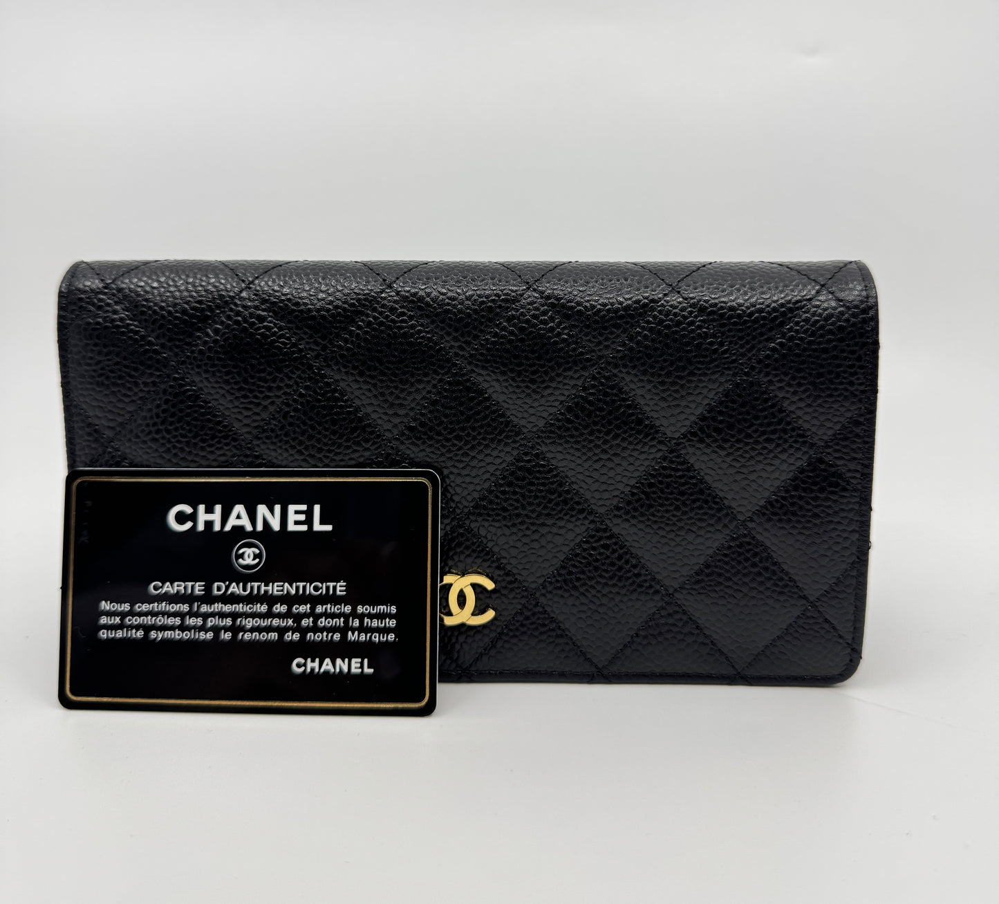 Chanel Black Quilted Caviar Leather L Yen Continental Wallet