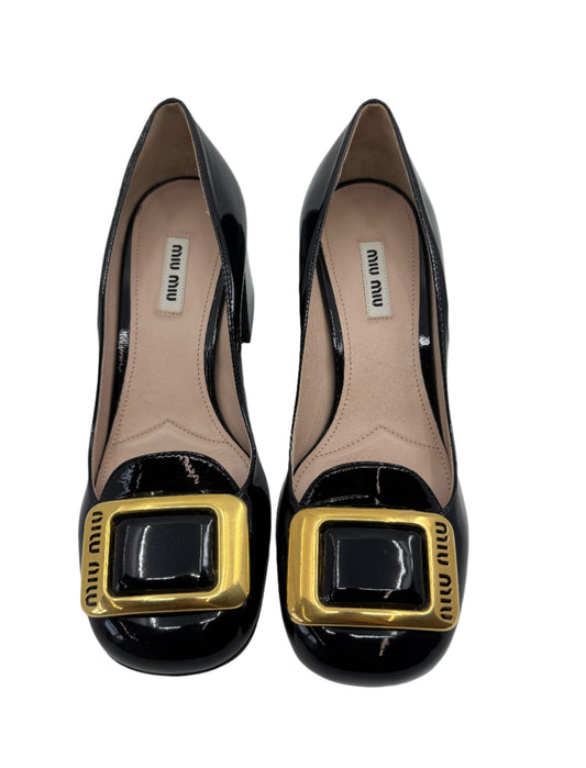 Miu Miu Logo-Buckle Square Toe Pumps