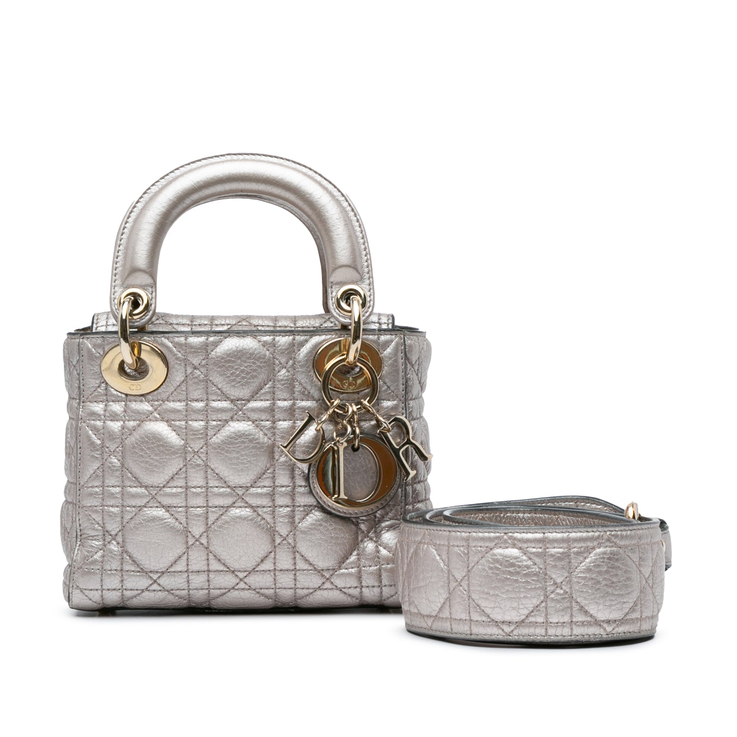 Mini Metallic Calfskin Cannage Supple Lady Dior Silver - Re-Luxury