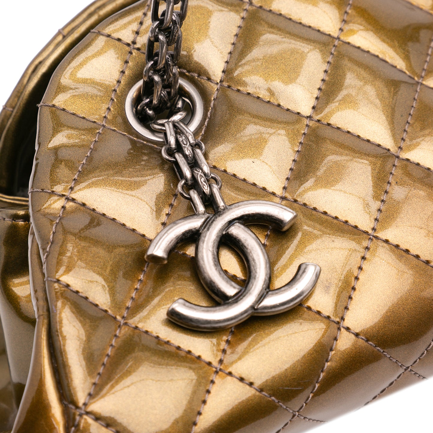 Small Patent Just Mademoiselle Shoulder Bag Gold - Re-Luxury