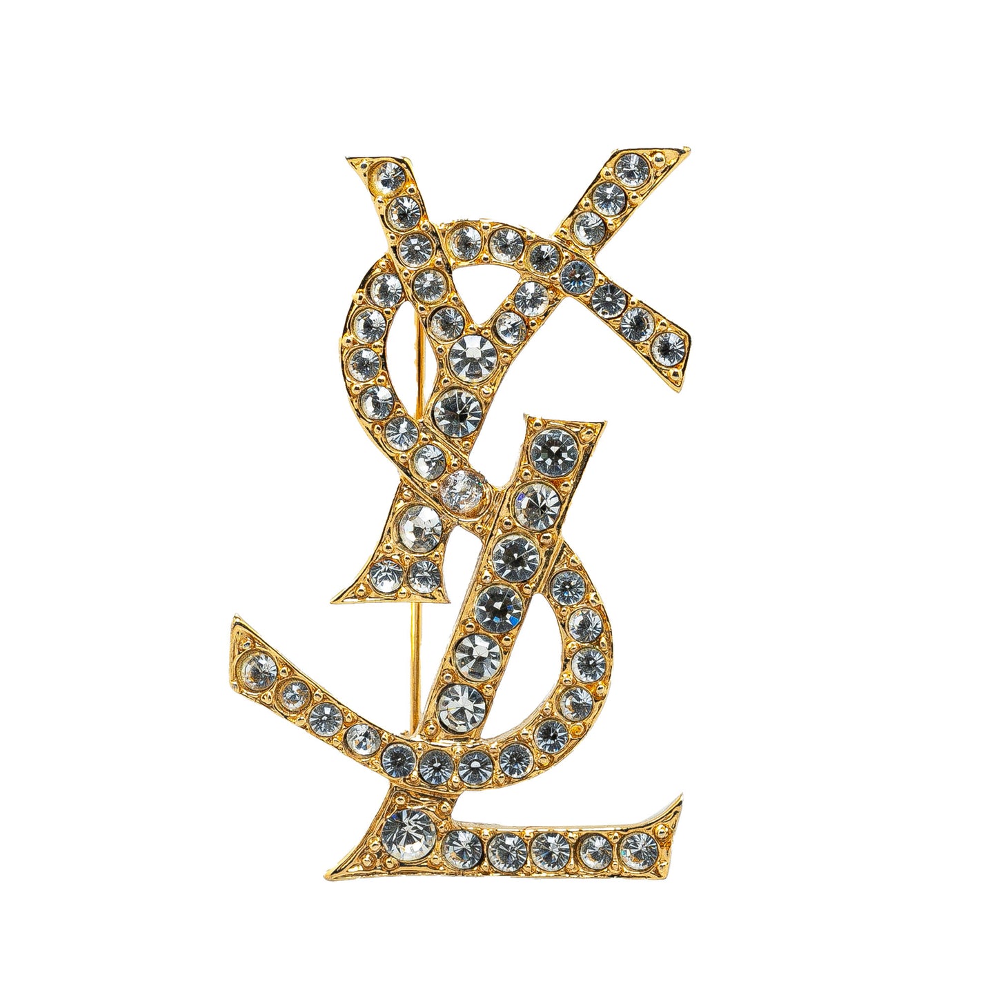 Gold Plated Rhinestones Logo Brooch Gold - Re-Luxury