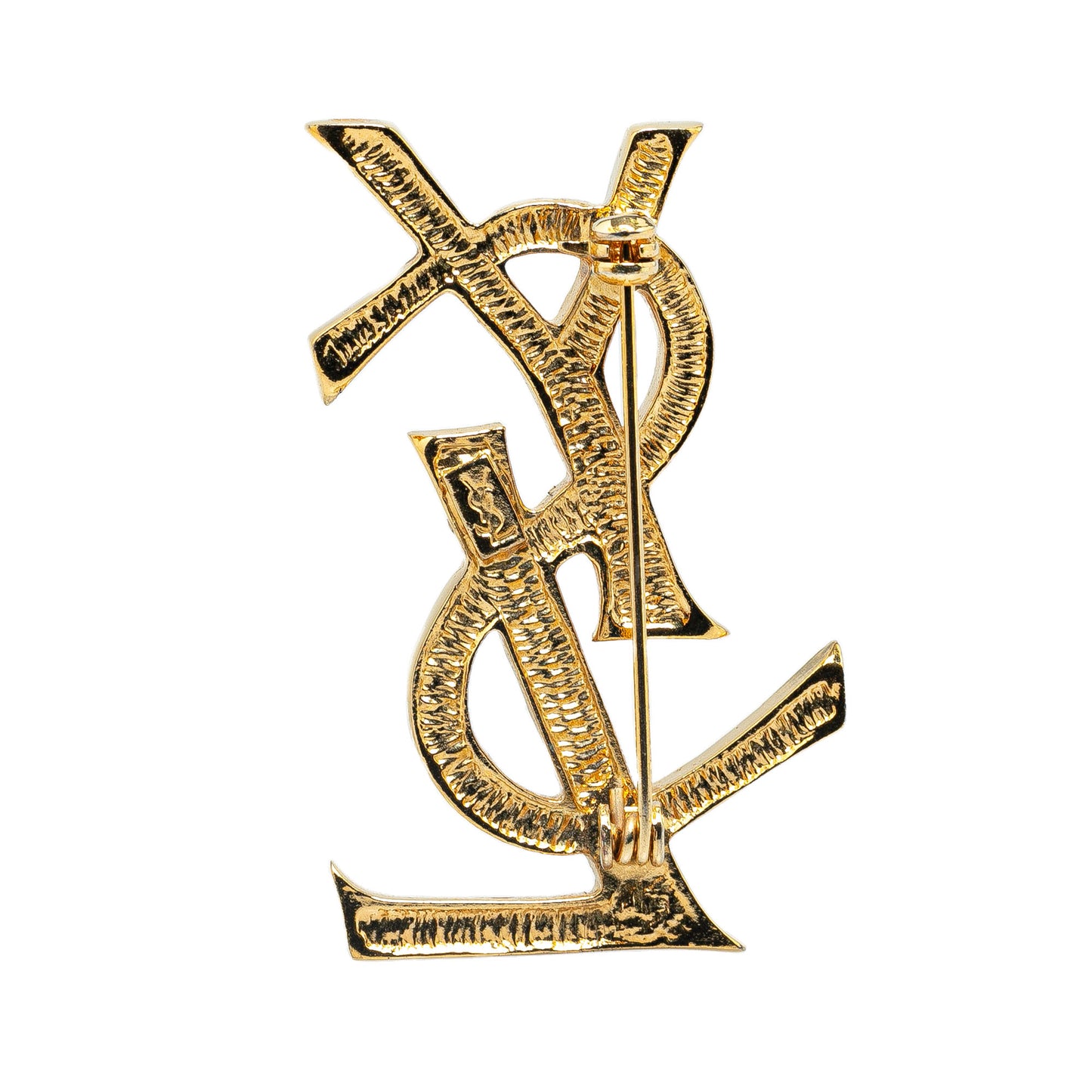 Gold Plated Rhinestones Logo Brooch Gold - Re-Luxury