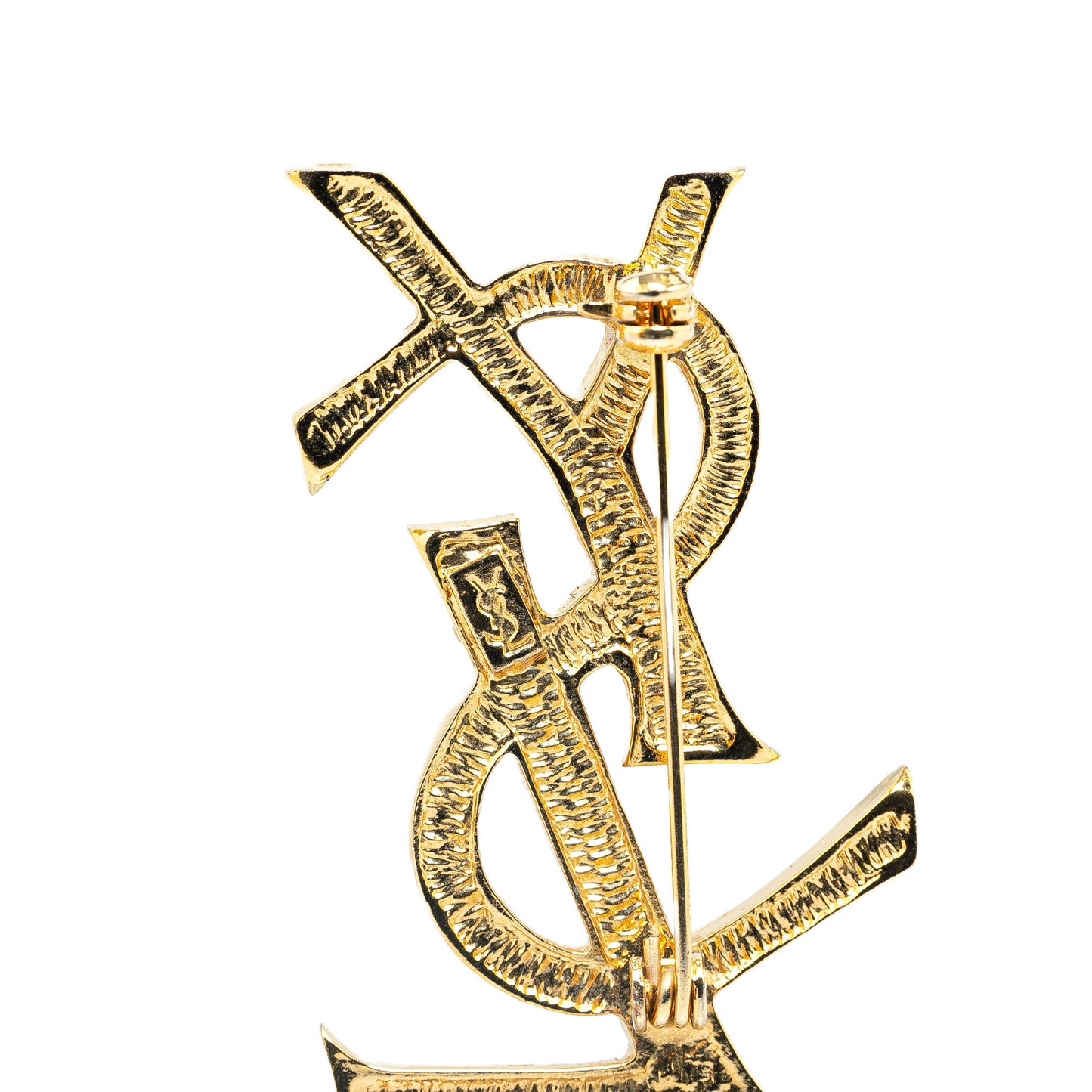 Gold Plated Rhinestones Logo Brooch Gold - Re-Luxury