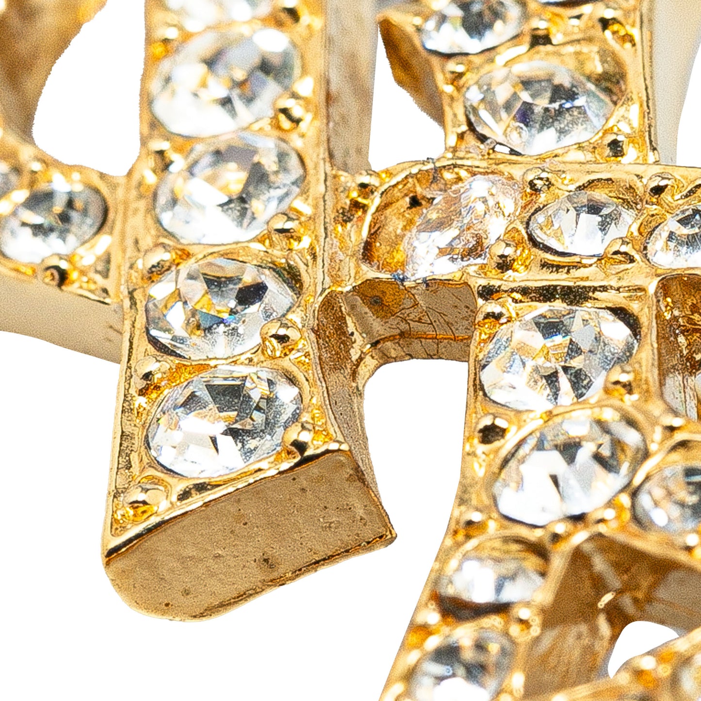 Gold Plated Rhinestones Logo Brooch Gold - Re-Luxury