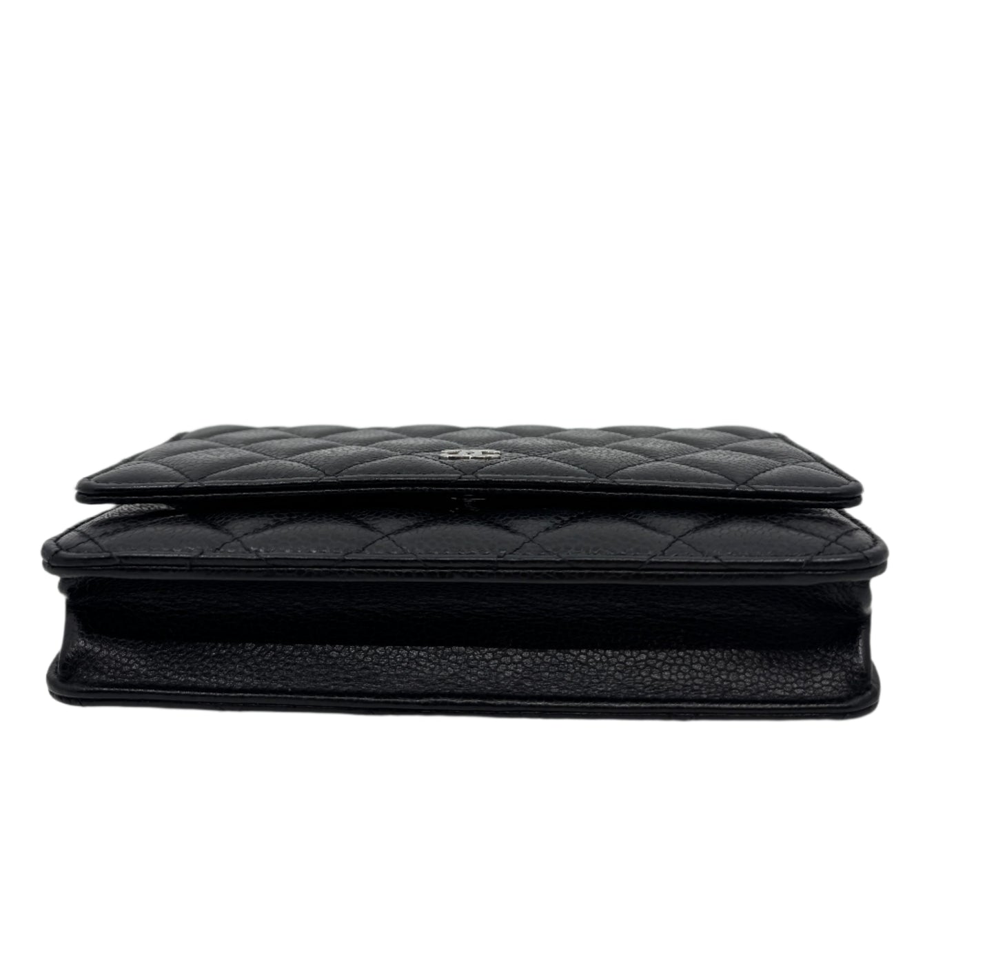 bottom-part-of-the-chanel-wallet-on-chain-silver-bag-in-black-caviar-leather-showing-different-compartments-of-the-main-section-and-magnetic-closure