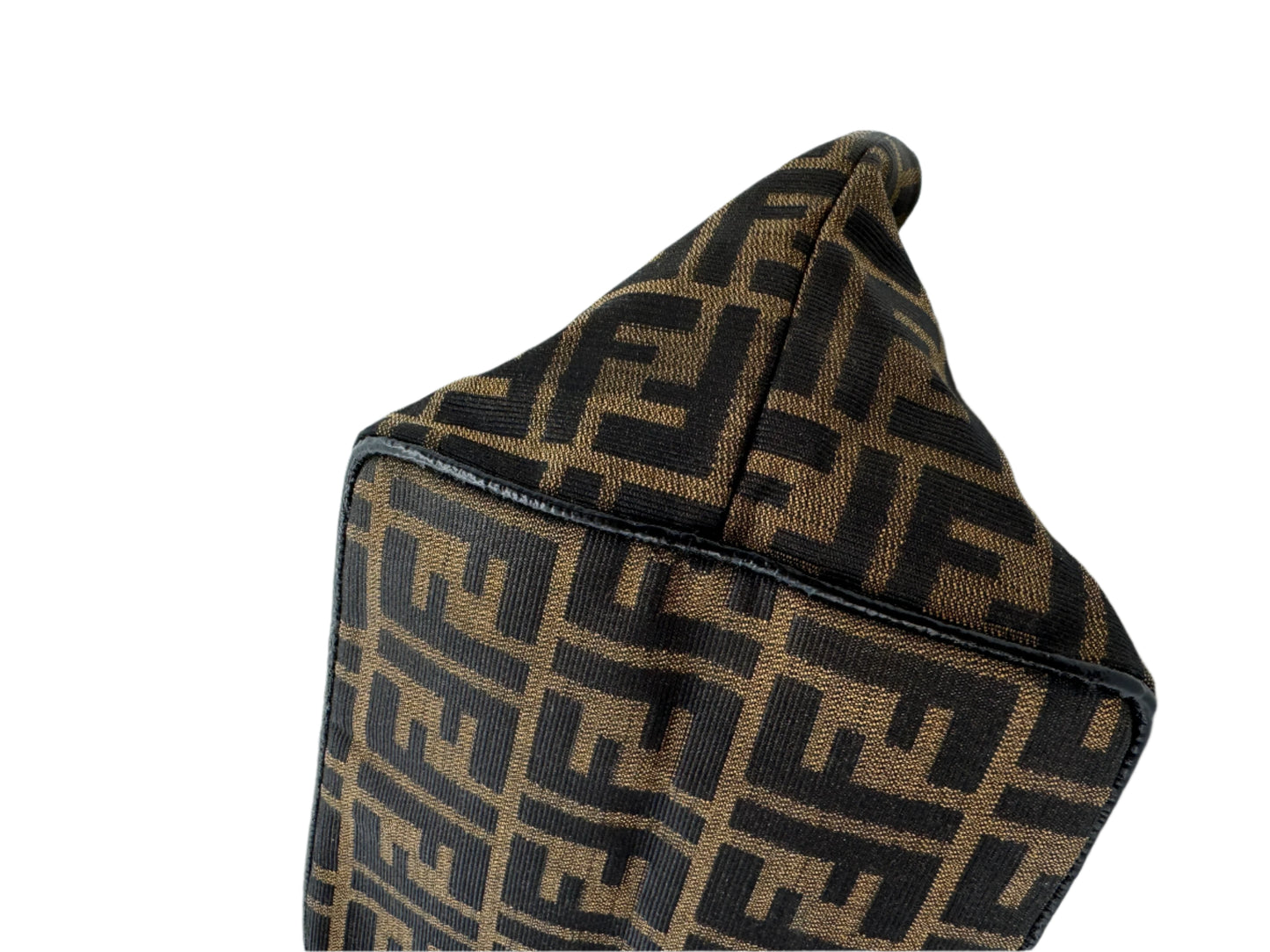 detail-of-the-right-side-of-the-fendi-zucca-handbag-with-logo-across-the-bag-and-black-leather-trim