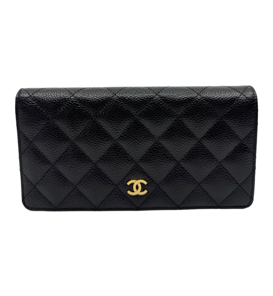 Chanel Black Quilted Caviar Leather L Yen Continental Wallet