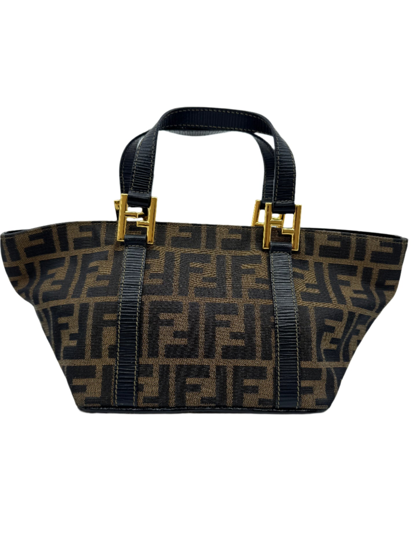 overview-of-the-fendi-zucca-handbag-with-brown-monogram-and-black-details-featuring-the-fendi-logo-prominently-across-the-bag-and-golden-buckle-details-on-the-handles