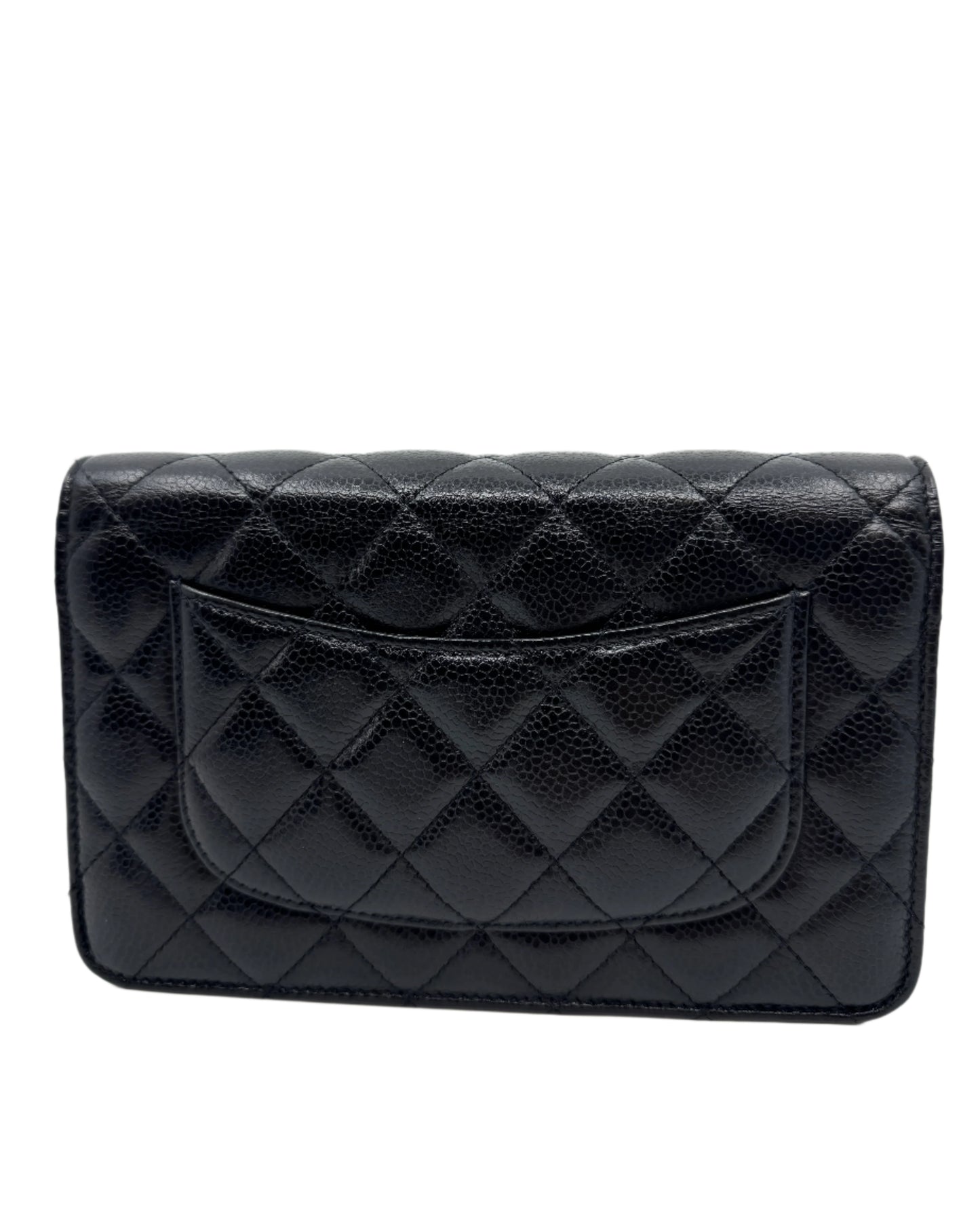rear-patch-pocket-of-the-chanel-wallet-on-chain-silver-bag-in-black-caviar-leather