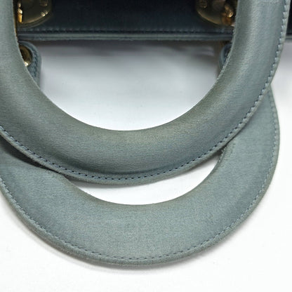 Lady Dior Small Blue-Grey Silk Satin Cannage Quilted Shoulder Bag