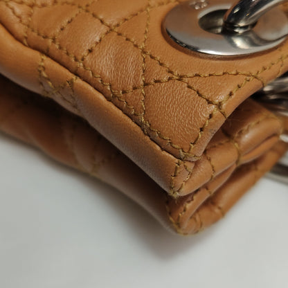DIOR Soft brown lambskin cannage letter charm shoulder bag