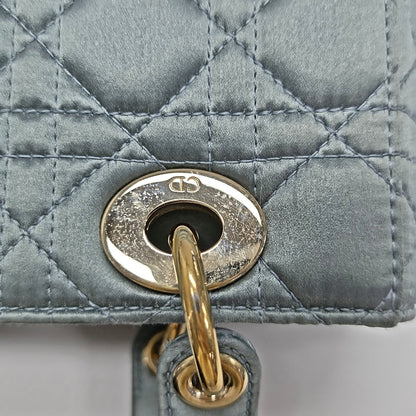 Lady Dior Small Blue-Grey Silk Satin Cannage Quilted Shoulder Bag