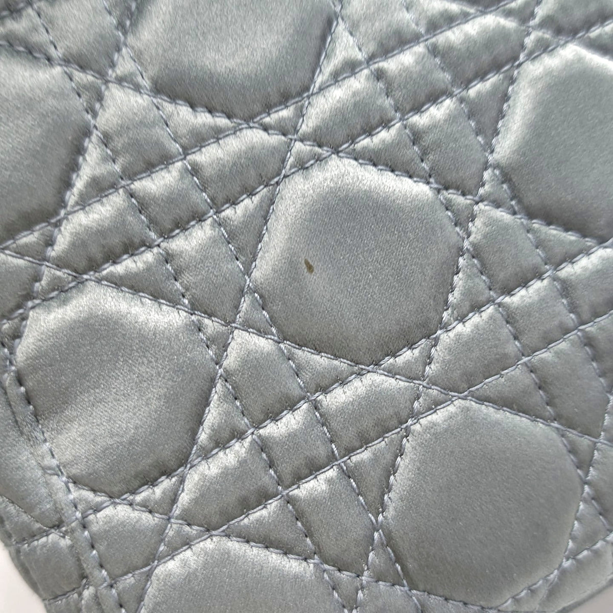 Lady Dior Small Blue-Grey Silk Satin Cannage Quilted Shoulder Bag