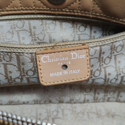 DIOR Soft brown lambskin cannage letter charm shoulder bag