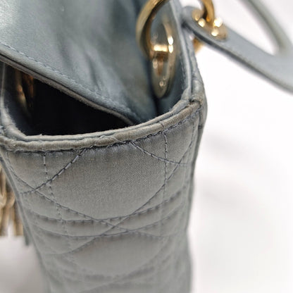 Lady Dior Small Blue-Grey Silk Satin Cannage Quilted Shoulder Bag