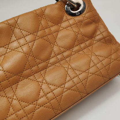 DIOR Soft brown lambskin cannage letter charm shoulder bag
