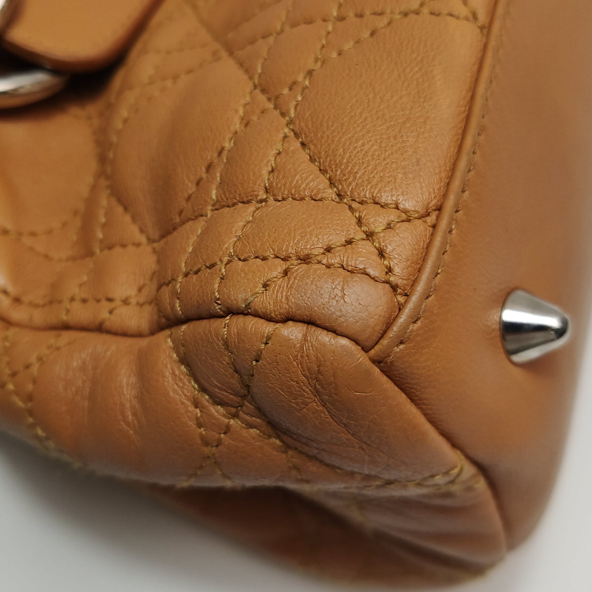DIOR Soft brown lambskin cannage letter charm shoulder bag