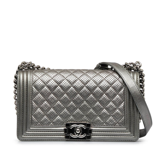 Medium Perforated Lambskin Boy Flap Silver -  Re-Luxury