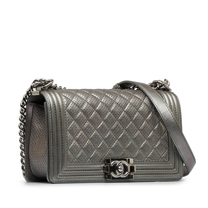 Medium Perforated Lambskin Boy Flap Silver -  Re-Luxury