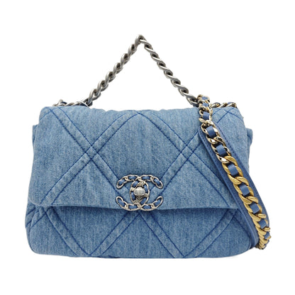 CHANEL 19 Small Blue Canvas Quilted Flap Bag