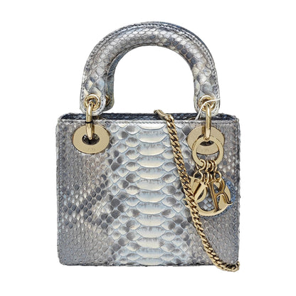 Lady Dior light blue snakeskin shoulder bag mini