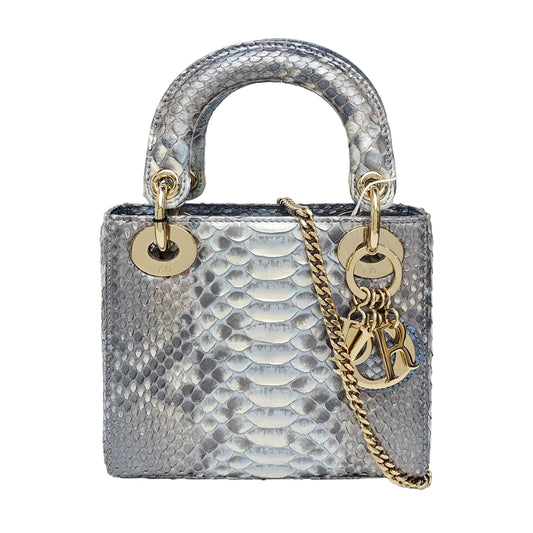 Lady Dior light blue snakeskin shoulder bag mini