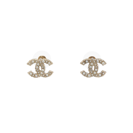 Chanel Gold-tone crystal and faux pearl CC logo earrings
