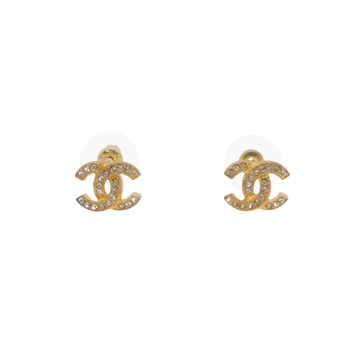 Chanel Gold-tone crystal CC logo earrings