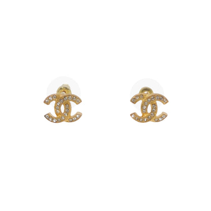 Chanel Gold-tone crystal CC logo earrings
